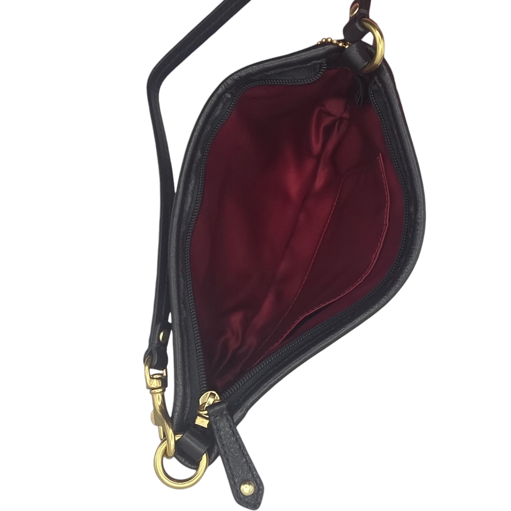 Coach Black Leather Pleated Wristlet Red Liner - Picture 8 of 8